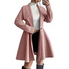 image:imagechouyatou Womens Elegant Double Breasted Wool Coat Notched Lapel Mid Long Pea Coat OvercoatPink