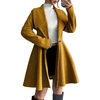 image:imagechouyatou Womens Elegant Double Breasted Wool Coat Notched Lapel Mid Long Pea Coat OvercoatYellow