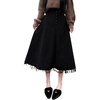 image:imagechouyatou Womens Vintage Tassel Hem Corduroy Skirt High Elastic Waist ALine Swing Midi Long SkirtBlack
