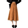 image:imagechouyatou Womens Vintage Tassel Hem Corduroy Skirt High Elastic Waist ALine Swing Midi Long SkirtBrown