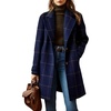 image:imagechouyatou Womens Winter Notched Collar Mid Long Plaid Wool Trench CoatNavy Blue