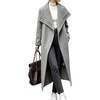 image:imagechouyatou Womens Winter Shawl Collar Wool Trench Coat Long OvercoatGrey
