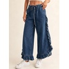 image:imagechouyatou Women Camo Ruffle Wide Leg Jeans Baggy Y2K Cropped Ankle PantsDark Blue