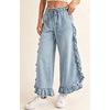 image:imagechouyatou Women Camo Ruffle Wide Leg Jeans Baggy Y2K Cropped Ankle PantsLight Blue