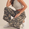 image:imagechouyatou Women Camo Ruffle Wide Leg Jeans Baggy Y2K Cropped Ankle PantsYellow Camo