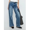 image:imagechouyatou Women Embroidered Straight Leg Jeans Baggy Floral Wide Leg PantsBlue