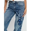 image:imagechouyatou Women Embroidered Straight Leg Jeans Baggy Floral Wide Leg PantsBlue