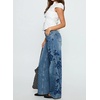 image:imagechouyatou Women Embroidered Straight Leg Jeans Baggy Floral Wide Leg PantsBlue