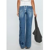 image:imagechouyatou Women Embroidered Straight Leg Jeans Baggy Floral Wide Leg PantsBlue