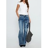 image:imagechouyatou Women Embroidered Straight Leg Jeans Baggy Floral Wide Leg PantsBlue