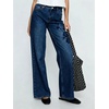 image:imagechouyatou Women Embroidered Straight Leg Jeans Baggy Floral Wide Leg PantsDark Blue