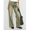 image:imagechouyatou Women Embroidered Straight Leg Jeans Baggy Floral Wide Leg PantsGreen