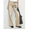image:imagechouyatou Women Embroidered Straight Leg Jeans Baggy Floral Wide Leg PantsKhaki