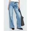 image:imagechouyatou Women Embroidered Straight Leg Jeans Baggy Floral Wide Leg PantsLight Blue