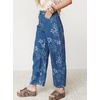image:imagechouyatou Women Floral Barrel Jeans High Waist Cropped Wide Leg Denim PantBlue