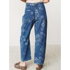 image:imagechouyatou Women Floral Barrel Jeans High Waist Cropped Wide Leg Denim PantBlue