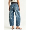 image:imagechouyatou Womens Boho Floral Barrel Jeans High Waisted Denim Ankle PantsBlue