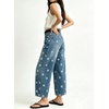 image:imagechouyatou Womens Boho Floral Barrel Jeans High Waisted Denim Ankle PantsBlue