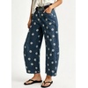 image:imagechouyatou Womens Boho Floral Barrel Jeans High Waisted Denim Ankle PantsDark Blue