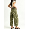 image:imagechouyatou Womens Boho Floral Barrel Jeans High Waisted Denim Ankle PantsGreen