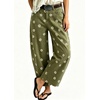 image:imagechouyatou Womens Boho Floral Barrel Jeans High Waisted Denim Ankle PantsGreen