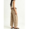 image:imagechouyatou Womens Boho Floral Barrel Jeans High Waisted Denim Ankle PantsKhaki