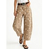 image:imagechouyatou Womens Boho Floral Barrel Jeans High Waisted Denim Ankle PantsKhaki