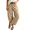 image:imagechouyatou Womens Boho Floral Barrel Jeans High Waisted Denim Ankle PantsKhaki