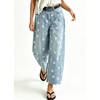 image:imagechouyatou Womens Boho Floral Barrel Jeans High Waisted Denim Ankle PantsLight Blue