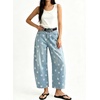 image:imagechouyatou Womens Boho Floral Barrel Jeans High Waisted Denim Ankle PantsLight Blue