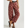 image:imagechouyatou Womens Boho Floral Barrel Jeans High Waisted Denim Ankle PantsRed