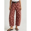 image:imagechouyatou Womens Boho Floral Barrel Jeans High Waisted Denim Ankle PantsRed