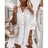 image:imagechouyatou Womens Boho Lapel Lace Crochet Eyelet Button Down Shirt Mini Dress Irregular Tunic ShirtsWhite