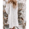 image:imagechouyatou Womens Boho Lapel Lace Crochet Eyelet Button Down Shirt Mini Dress Irregular Tunic ShirtsWhite
