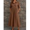 image:imagechouyatou Womens Casual Button Up Polo Collar Shirt Dress Short Sleeve Midi Long Dress with PocketsBrown