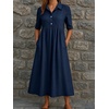 image:imagechouyatou Womens Casual Button Up Polo Collar Shirt Dress Short Sleeve Midi Long Dress with PocketsNavy