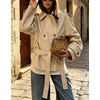 image:imagechouyatou Womens Casual Moto Belted Faux Leather Jacket Short Trench CoatBeige