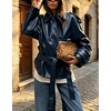 image:imagechouyatou Womens Casual Moto Belted Faux Leather Jacket Short Trench CoatBlue