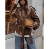 image:imagechouyatou Womens Casual Moto Belted Faux Leather Jacket Short Trench CoatBrown