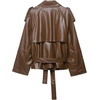 image:imagechouyatou Womens Casual Moto Belted Faux Leather Jacket Short Trench CoatBrown
