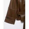 image:imagechouyatou Womens Casual Moto Belted Faux Leather Jacket Short Trench CoatBrown