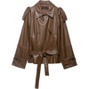 image:imagechouyatou Womens Casual Moto Belted Faux Leather Jacket Short Trench CoatBrown