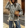 image:imagechouyatou Womens Casual Moto Belted Faux Leather Jacket Short Trench CoatGray