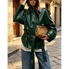 image:imagechouyatou Womens Casual Moto Belted Faux Leather Jacket Short Trench CoatGreen