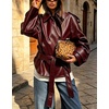 image:imagechouyatou Womens Casual Moto Belted Faux Leather Jacket Short Trench CoatRed