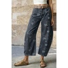 image:imagechouyatou Womens Floral Printed Barrel Jeans Y2K Cropped Denim PantsBlack Grey