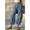 image:imagechouyatou Womens Floral Printed Barrel Jeans Y2K Cropped Denim PantsBlue