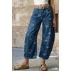 image:imagechouyatou Womens Floral Printed Barrel Jeans Y2K Cropped Denim PantsDark Blue