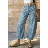 image:imagechouyatou Womens Floral Printed Barrel Jeans Y2K Cropped Denim PantsLight Blue