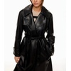 image:imagechouyatou Womens Lapel Pu Faxu Leather Jacket Belted Long Trench CoatBlack
